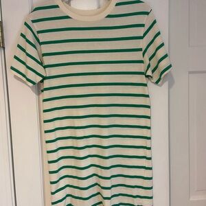 Mango Striped Green and Cream T-Shirt Dress XS